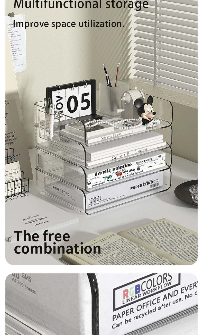 Clear Acrylic Desk Organizer (4-Pack) – Stackable Paper Trays Divina Constitutio