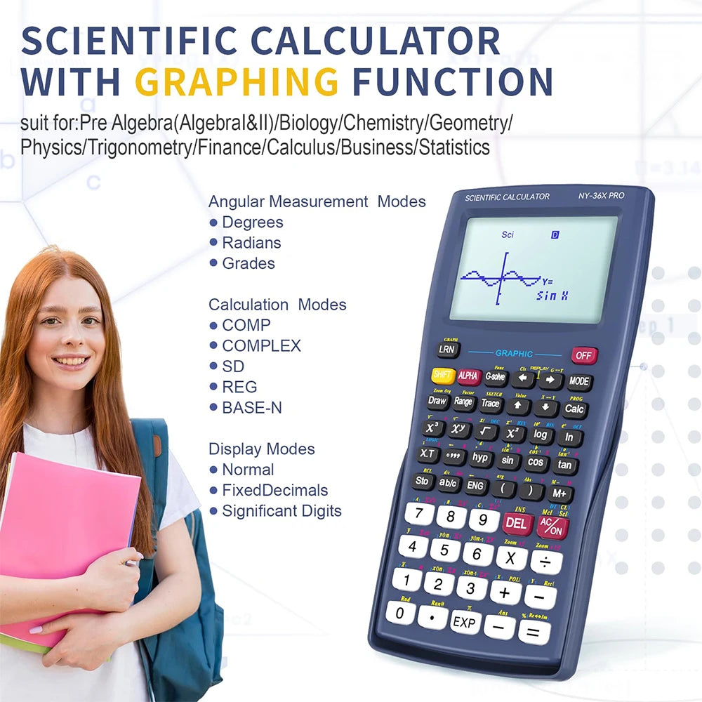 NEWYES 36X Pro Graphing Scientific Calculator – Graphic Science Calculator for Middle & High School, Blue Kairos & Co.