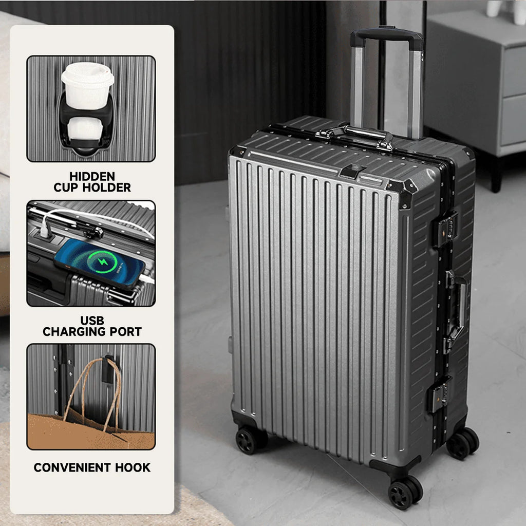 Trolley Luggage 20 24 26 28" Aluminum Frame Rolling Luggage Case USB Travel Suitcase on Wheels Combination Lock Carry on Luggage Kairos & Co.
