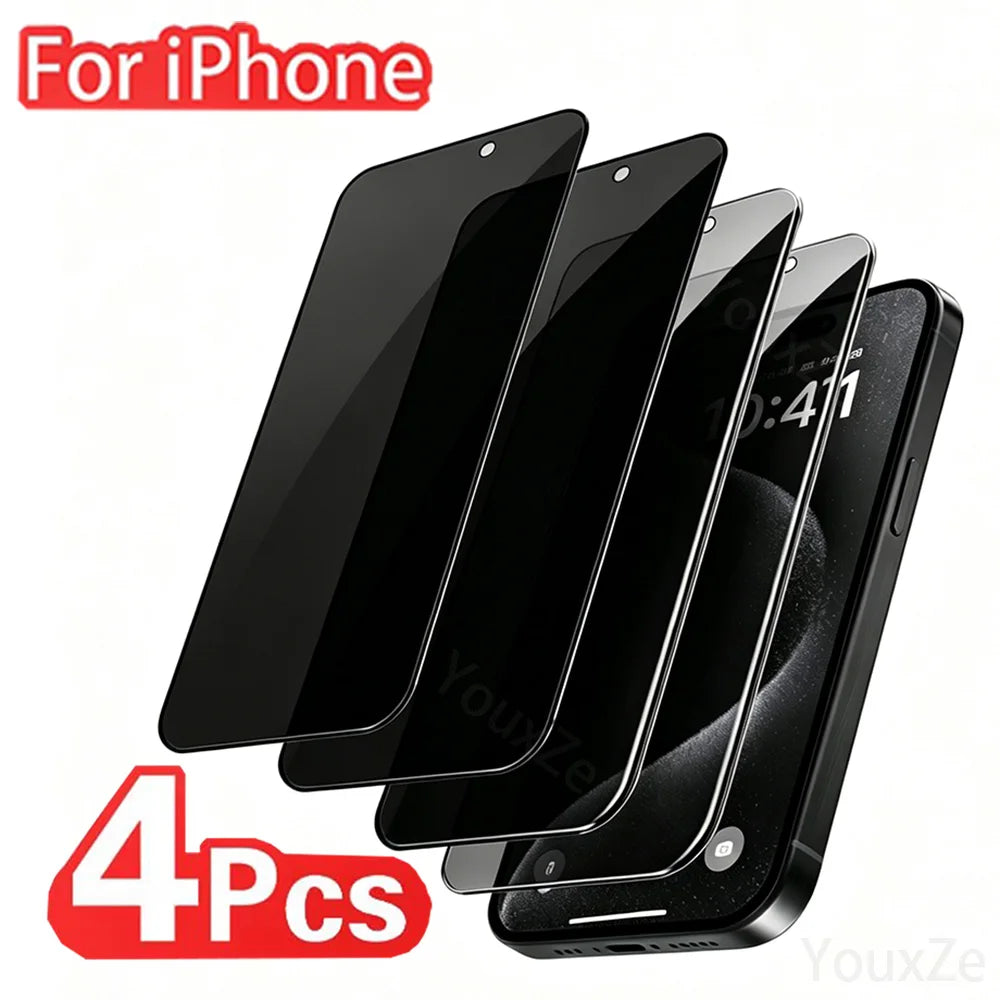 iPhone 11-17 Privacy Screen Protector 4-Pack – Anti-Spy Tempered Glass, Full Cover, 9H Kairos & Co.