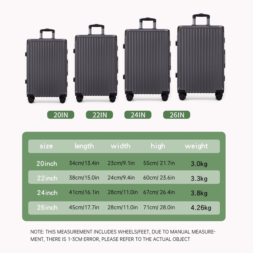 Trolley Luggage 20 24 26 28" Aluminum Frame Rolling Luggage Case USB Travel Suitcase on Wheels Combination Lock Carry on Luggage Kairos & Co.