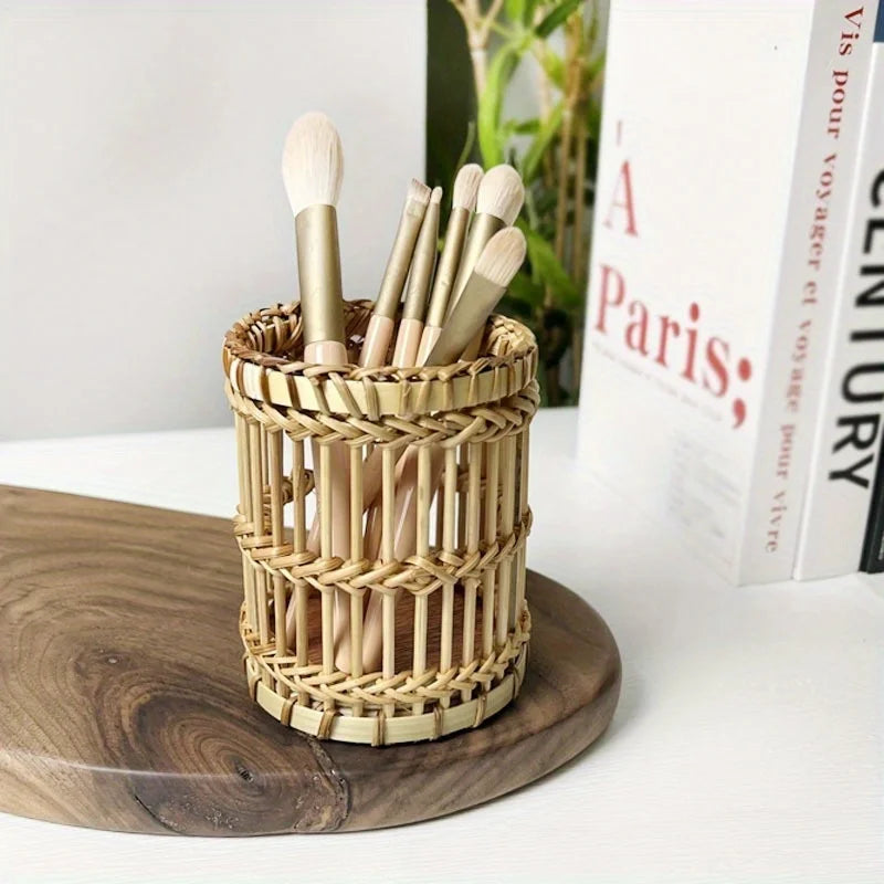 Hand-Woven Rattan Pen Holder & Stationery Organizer Kairos & Co.