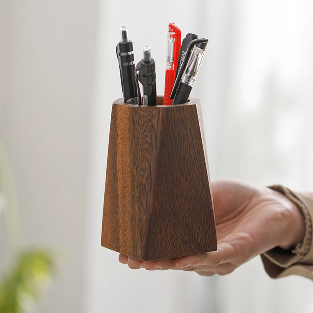 Walnut Wood Pen Holder – Vintage Desktop Stationery Organizer Kairos & Co.