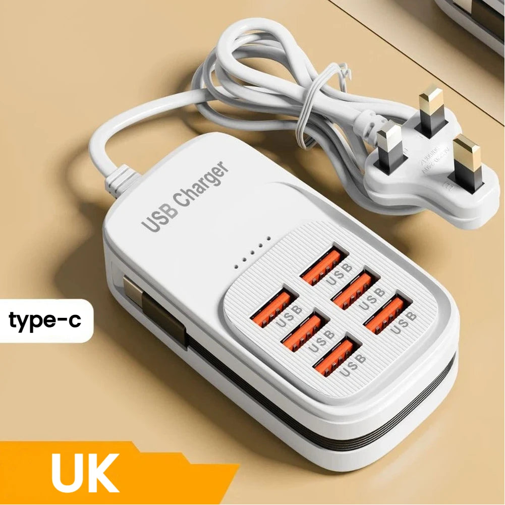 6-in-1 Fast Charging Station — USB Hub Power Strip with 3 PD & 3 USB Ports (US/UK/EU Plug) Kairos & Co.
