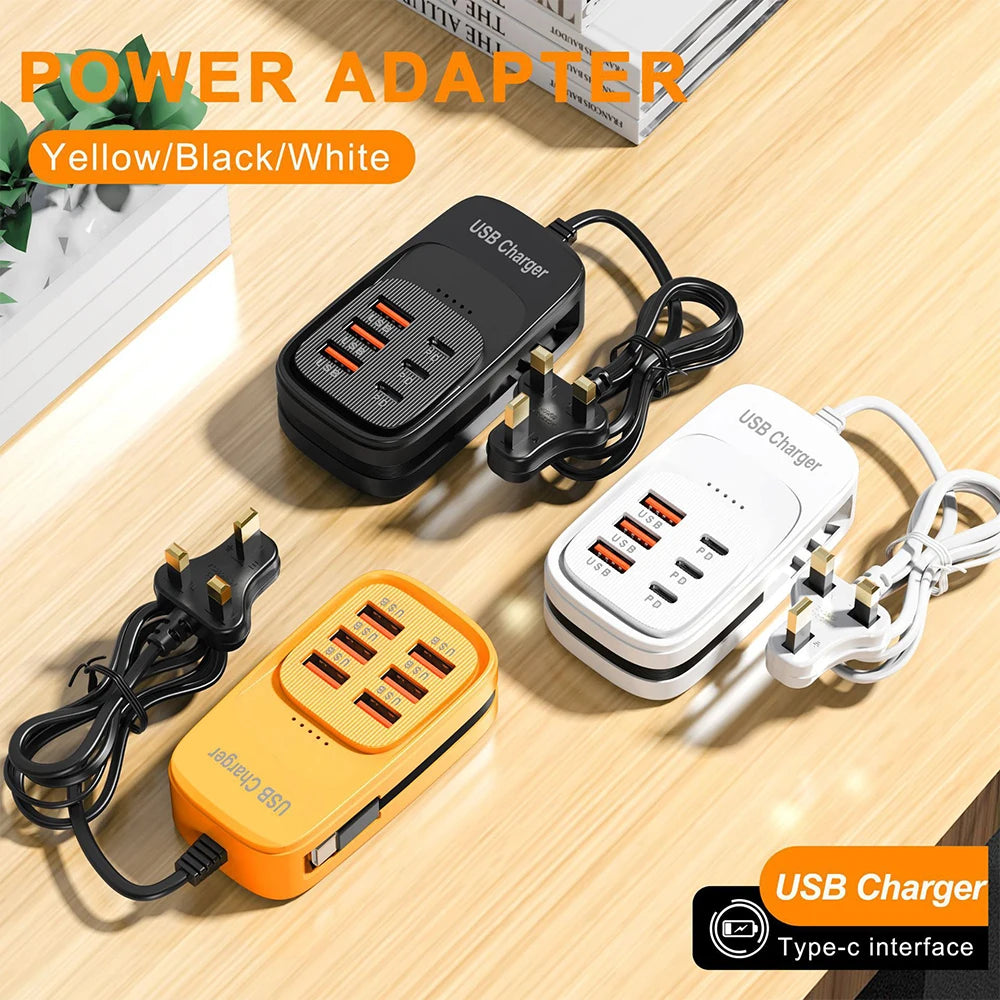 6-in-1 Fast Charging Station — USB Hub Power Strip with 3 PD & 3 USB Ports (US/UK/EU Plug) Kairos & Co.
