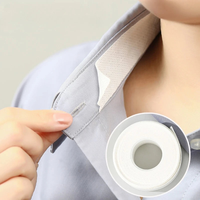 CollarFresh™ Sweat Pads on a white shirt collar, preventing yellow stains and keeping it crisp.