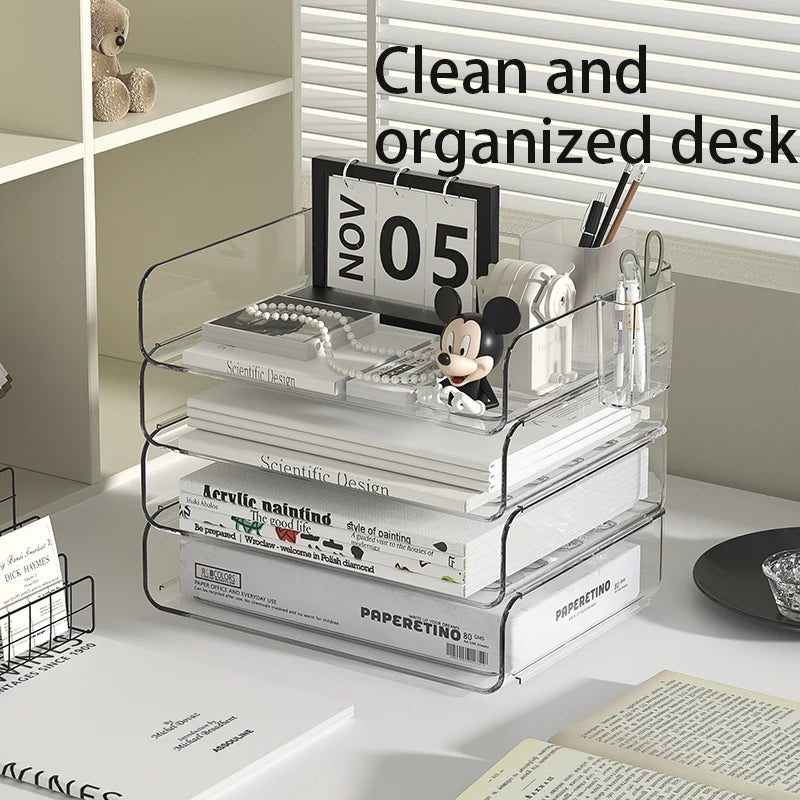 Clear Acrylic Desk Organizer (4-Pack) – Stackable Paper Trays Divina Constitutio