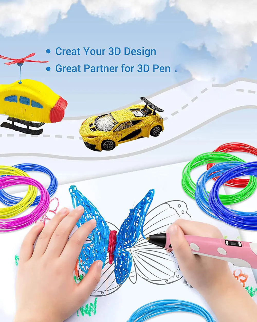 PLA Filament Refills for 3D Printing Pens — Odorless & Safe, Available in 50M–200M Kairos & Co.