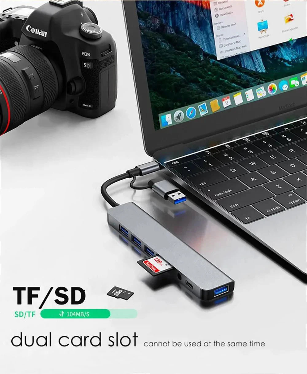 8-in-1 USB-C Hub – USB 3.0, USB 2.0, SD/TF Card Reader & 3.5mm Audio Kairos & Co.