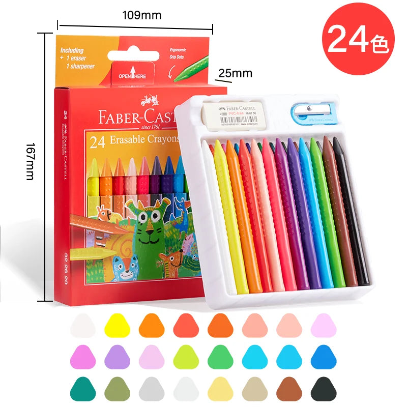 Faber-Castell Erasable Plastic Crayons – 12/24 Colors with Eraser & Sharpener Divina Constitutio
