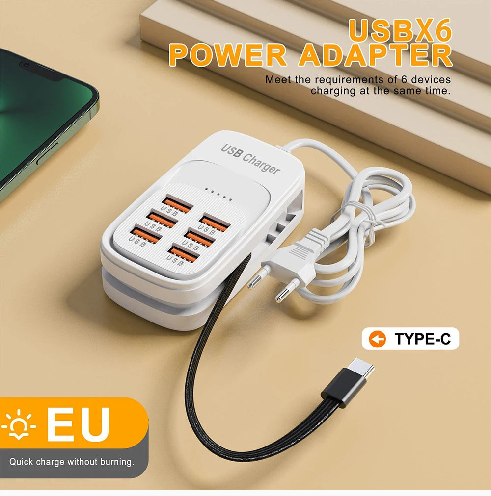 6-in-1 Fast Charging Station — USB Hub Power Strip with 3 PD & 3 USB Ports (US/UK/EU Plug) Kairos & Co.