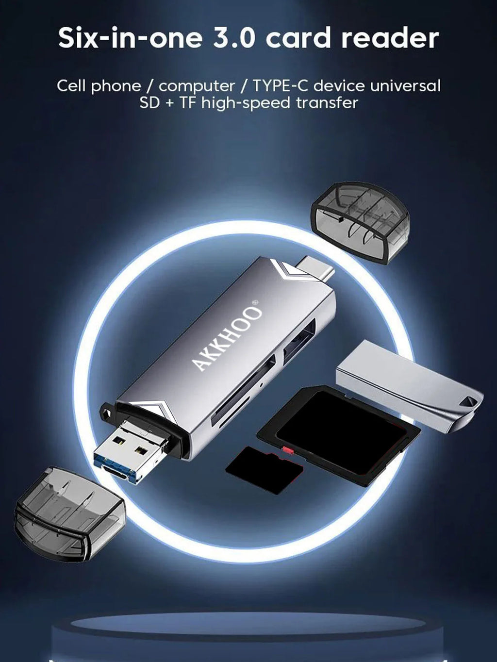 Type-C 6-in-1 Multi-Function Card Reader – High-Speed Data Transfer Adapter Kairos & Co.