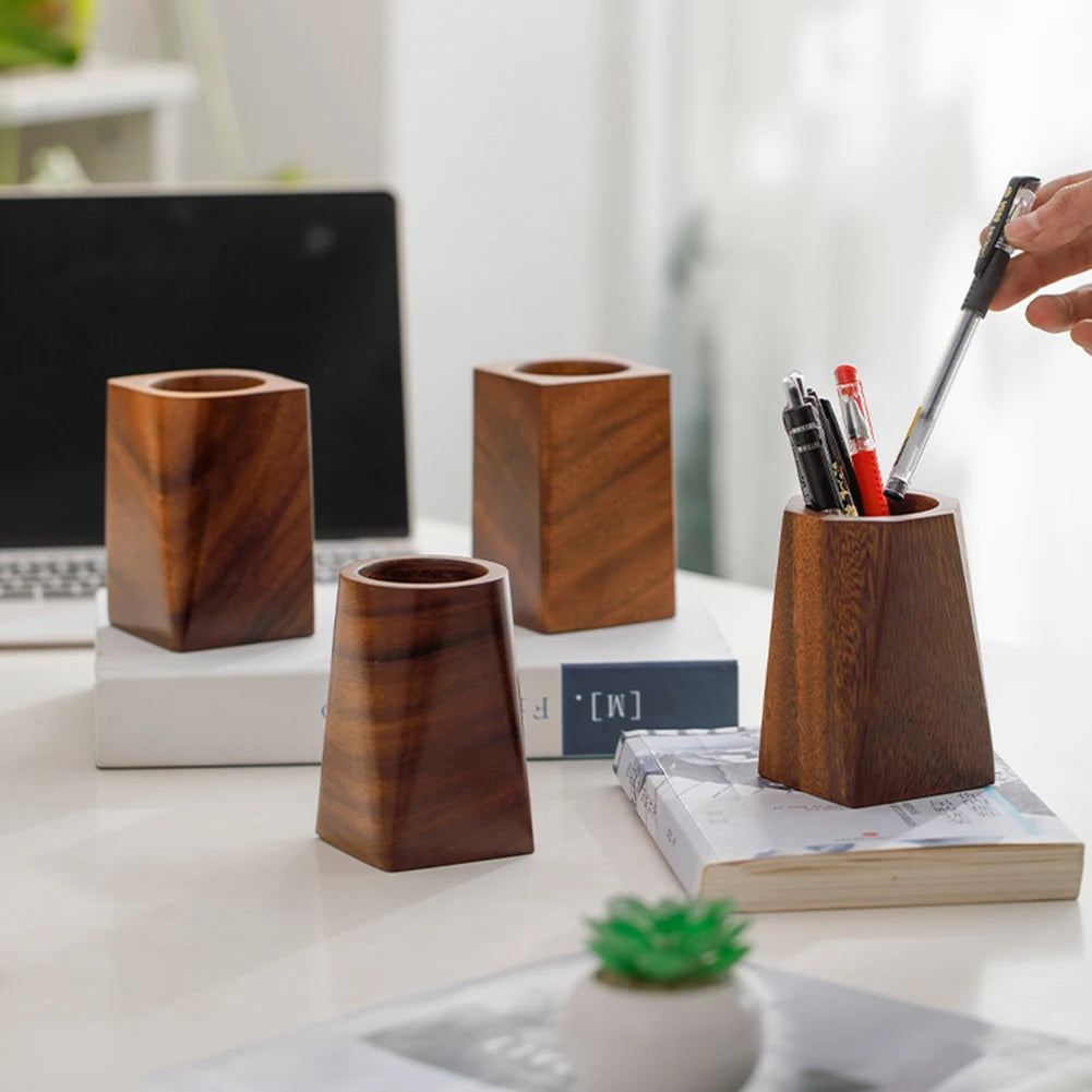 Walnut Wood Pen Holder – Vintage Desktop Stationery Organizer Kairos & Co.