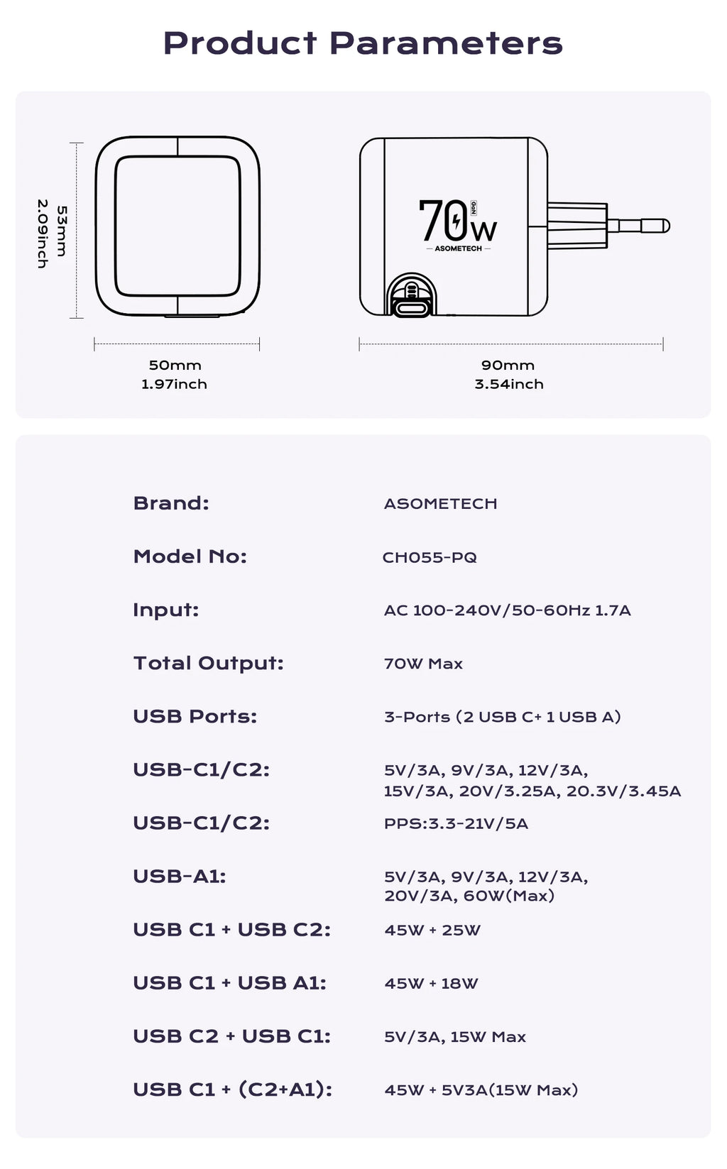 70W GaN Fast Charger — 3-in-1 Retractable USB-C Cable, PD3.0/QC4.0/PPS for iPhone, Xiaomi, Tablet & Laptop Kairos & Co.