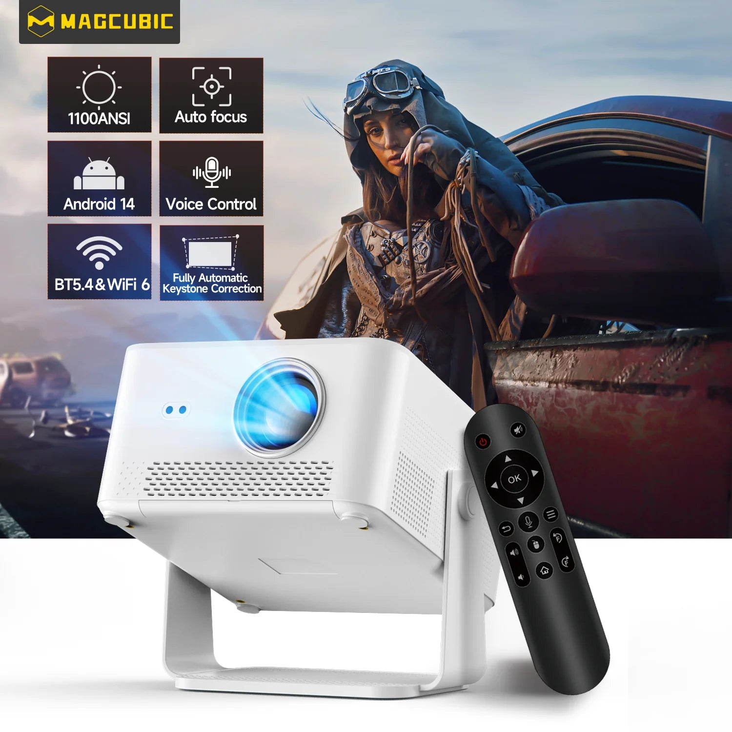 Magcubic HY450MAX 1100ANSI Android 14 Portable Outdoor Projector 1080P Auto Focus 8K Support WIFI6 Beam Mini Projector Kairos & Co.